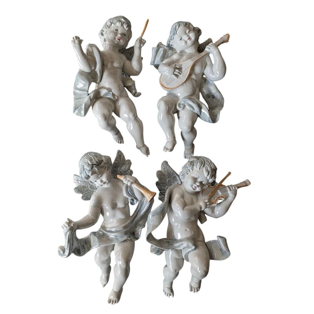 Vintage‎ Musical Cherubs Made in Italy Plastic Wall Ornaments Set of 4